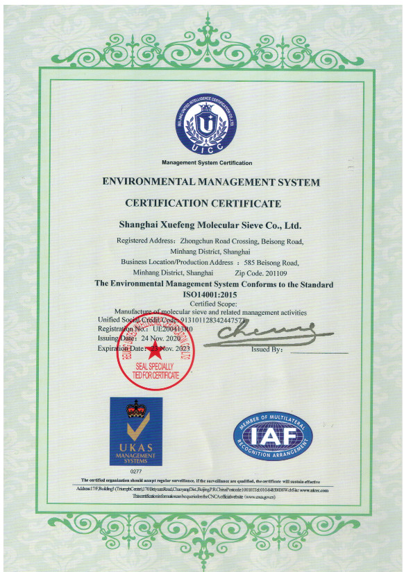 China Shanghai Snowpeak Molecular Sieves Co. Ltd Certificações