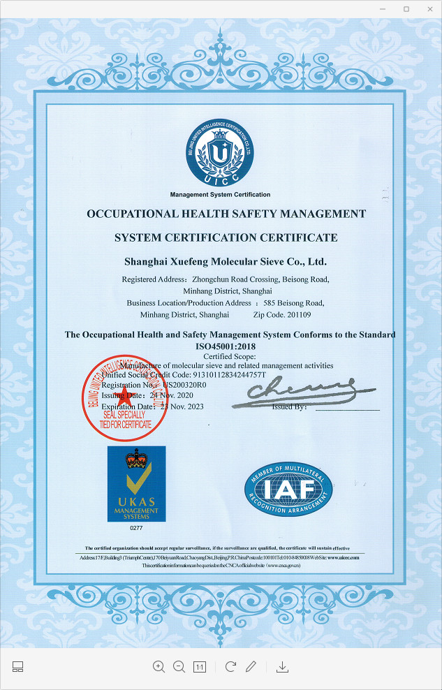 China Shanghai Snowpeak Molecular Sieves Co. Ltd Certificações